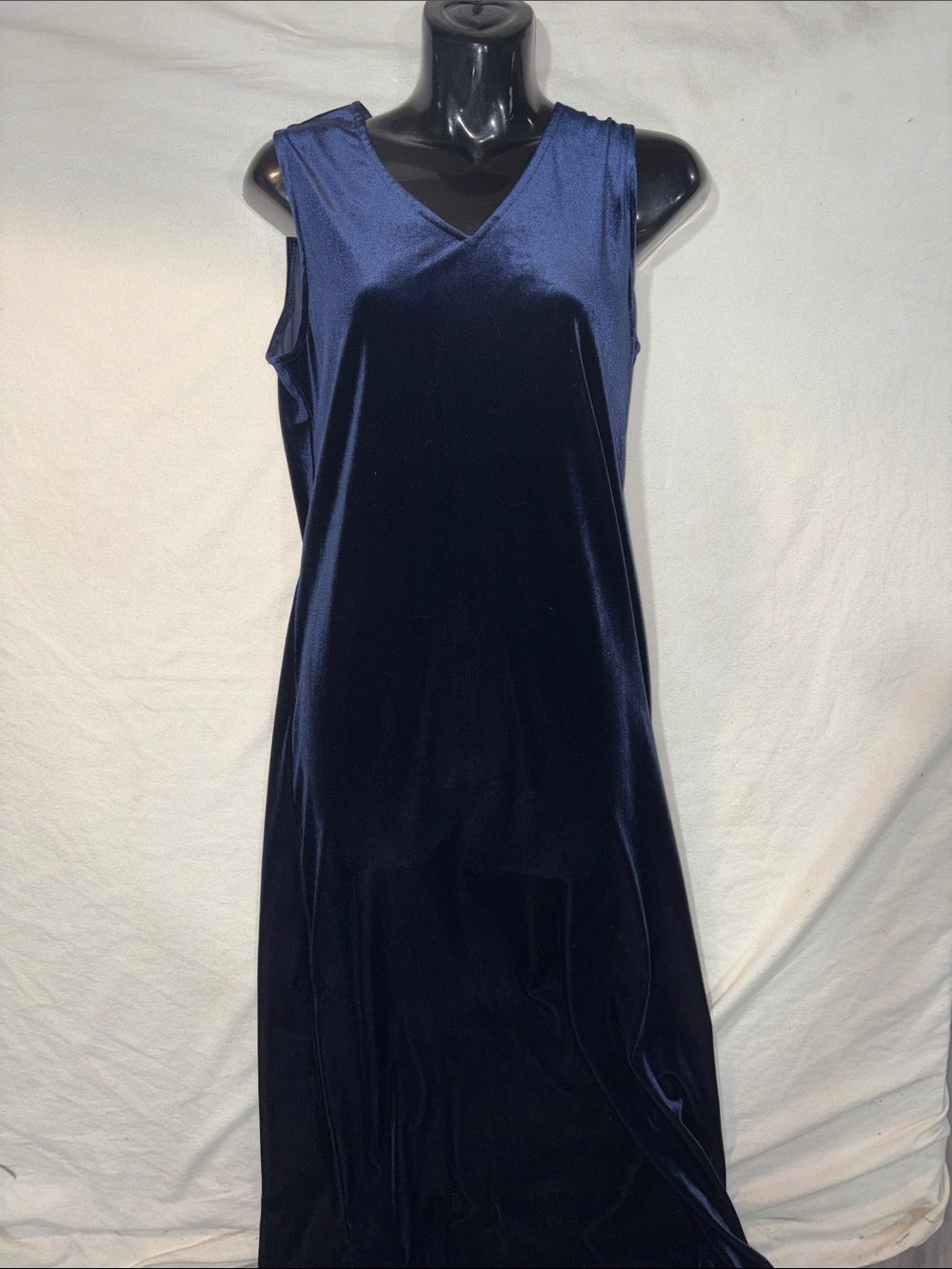 Vintage RJ Collection Navy Blue Velvet Sleeveless V-Neck Maxi Dress - Size 10P